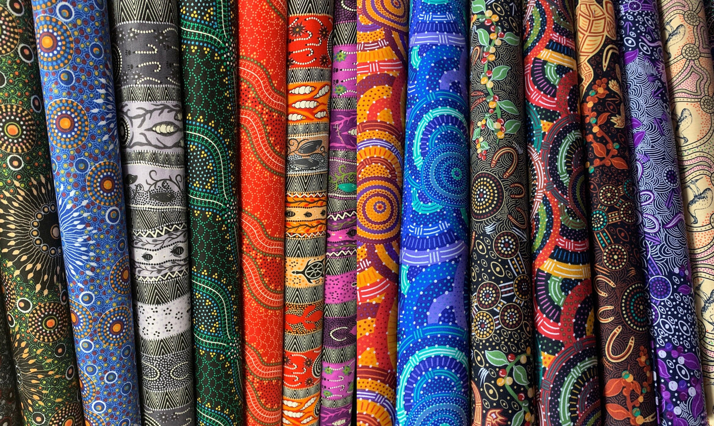 Man and Goanna Black by Gary Reid MGB Cotton Woven Fabric