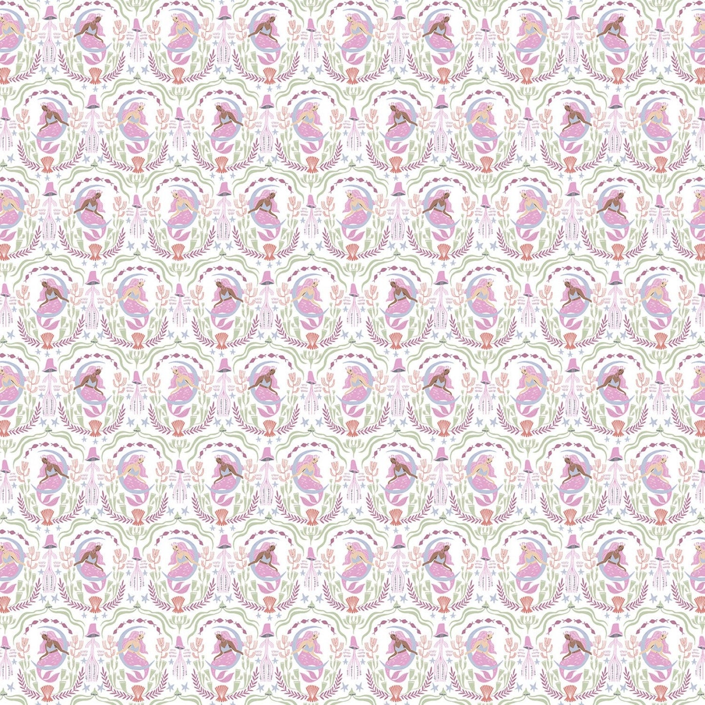 Sea Spell by Rae Ritchie White Mermaid Toile SRR1423WH Cotton Woven Fabric