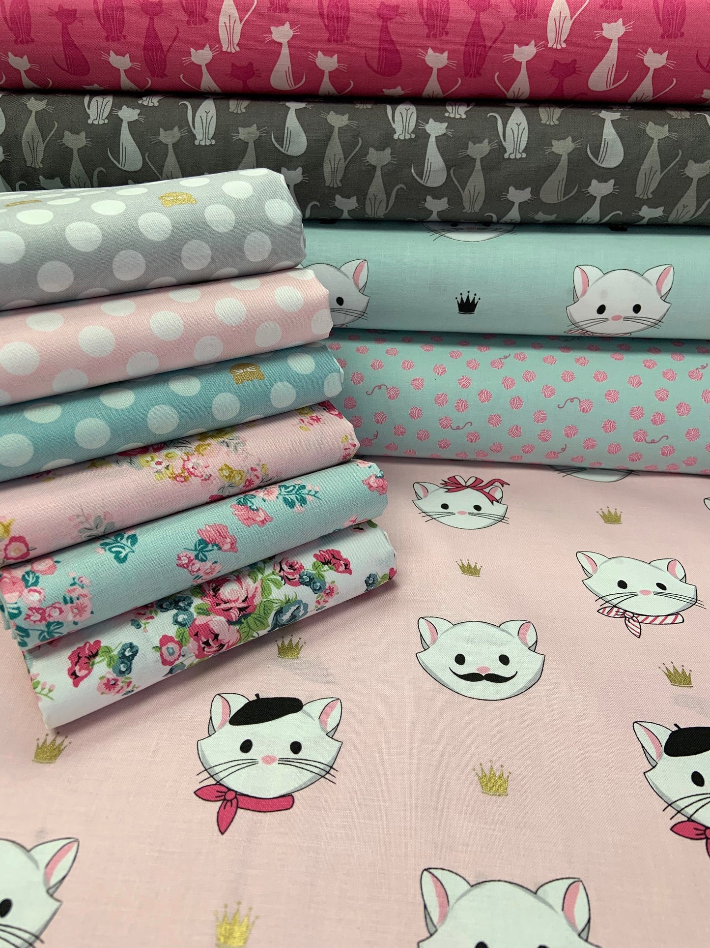 Chloe & Friends by Melissa Mortenson Cat Dot Sparkle Pink SC8912R-PINK Cotton Woven Fabric