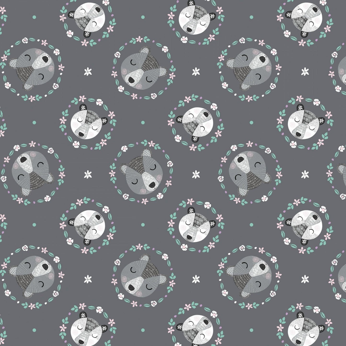 Bear Hug Grey Bear Wreaths 21181502-2 Cotton Woven Fabric