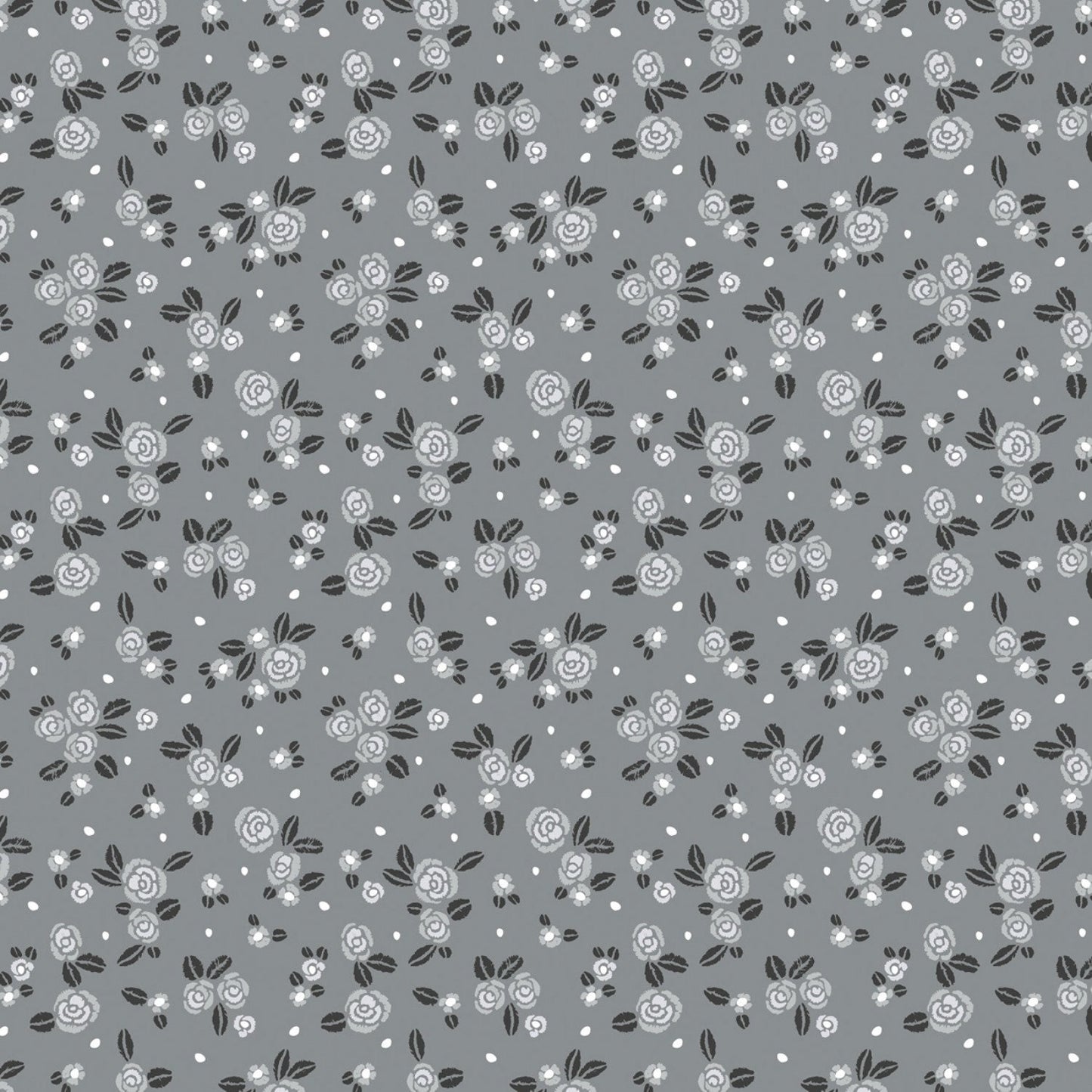 Bear Hug Grey Roses 21181503-2 Cotton Woven Fabric