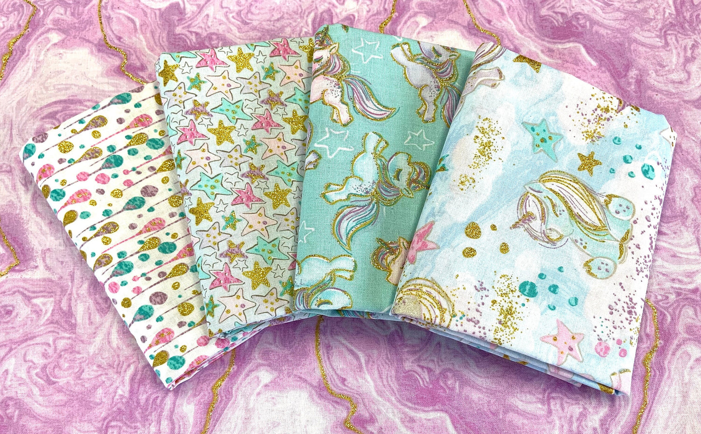 Unicorn Sparkle Turquoise Prancing Unicorns with Glitter 15851-TRQ Cotton Woven Fabric