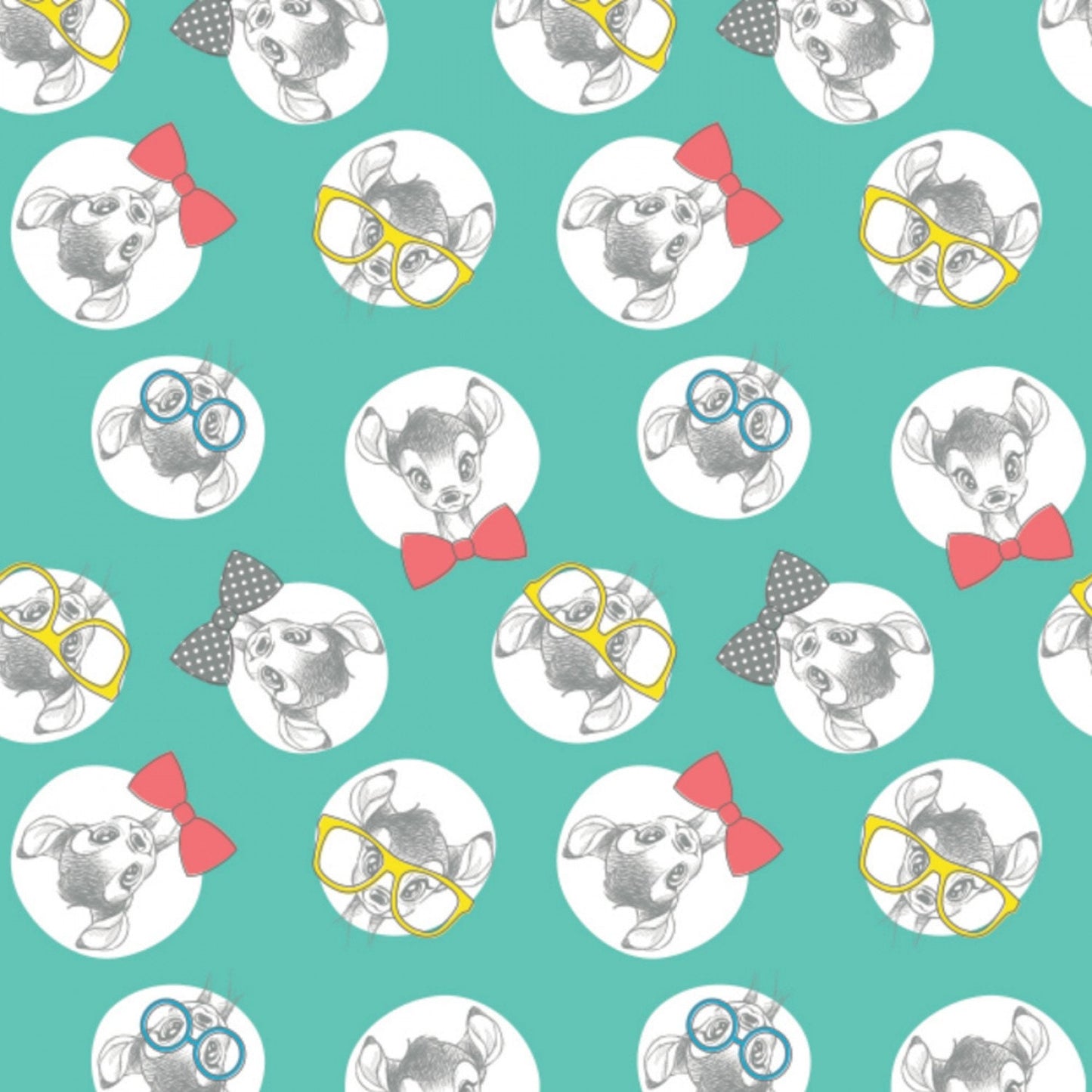 Disney Dress to Impress Disney Bambi Bowtie Glasses Aqua 85040201-1 Licensed Cotton Woven Fabric