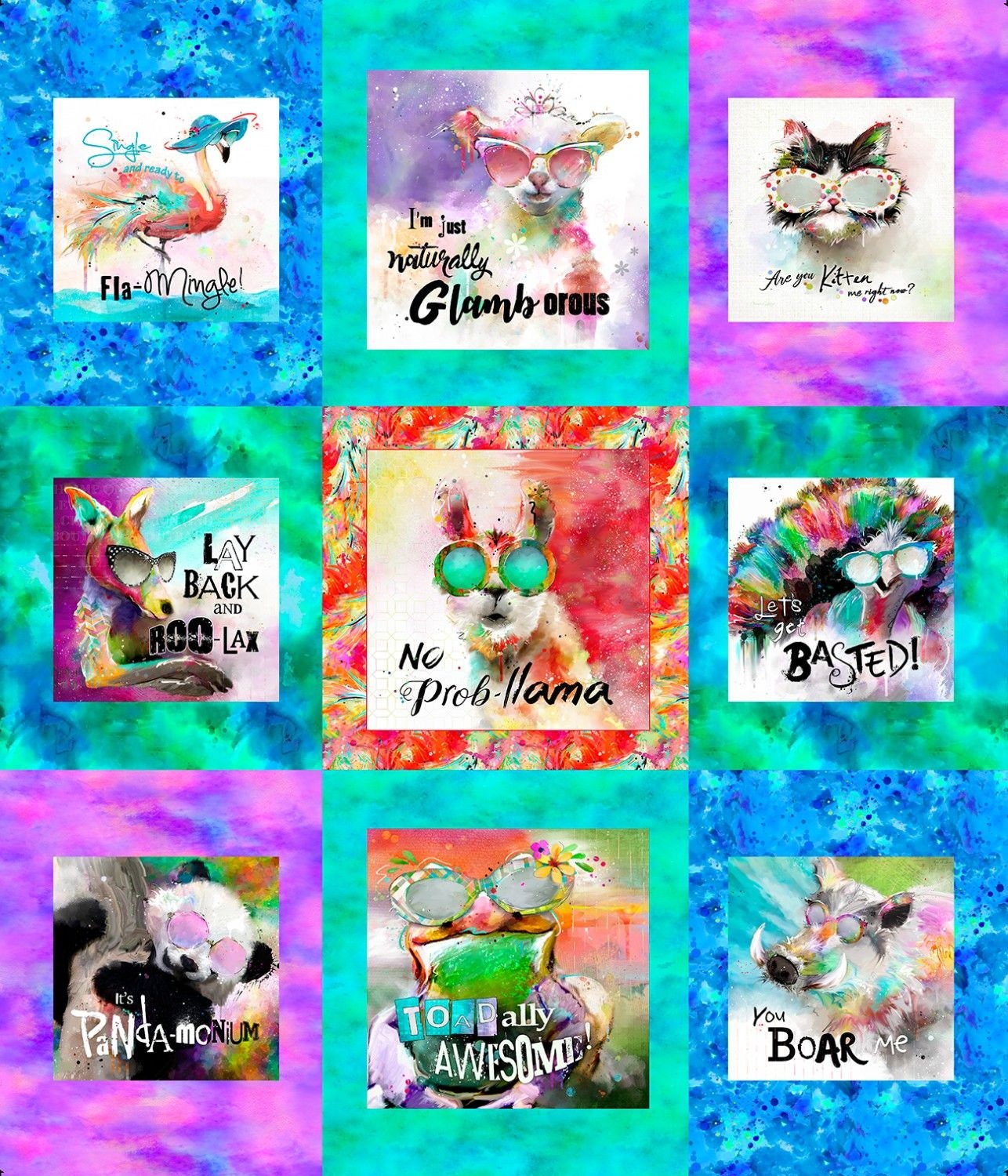 Sassier Animals by Connie Haley 36" Large Blocks Panel Digitally Printed 15992-MUL Cotton Woven Panel