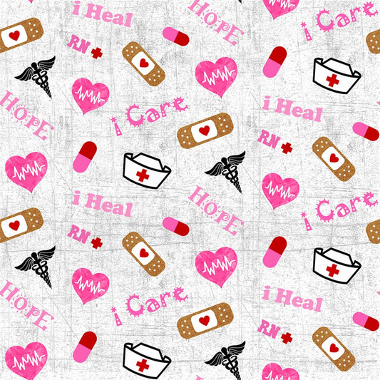 Nurse Tossed Grey/Pink 10302-X Cotton Woven Fabric