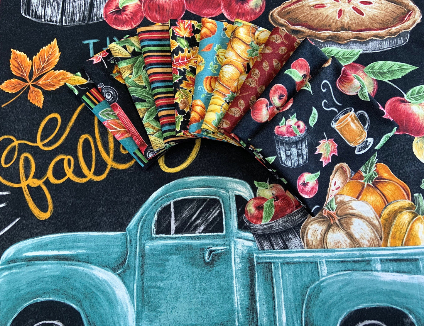 Rake & Bake by Lily Ford Leaves Black 1128-99 Cotton Woven Fabric