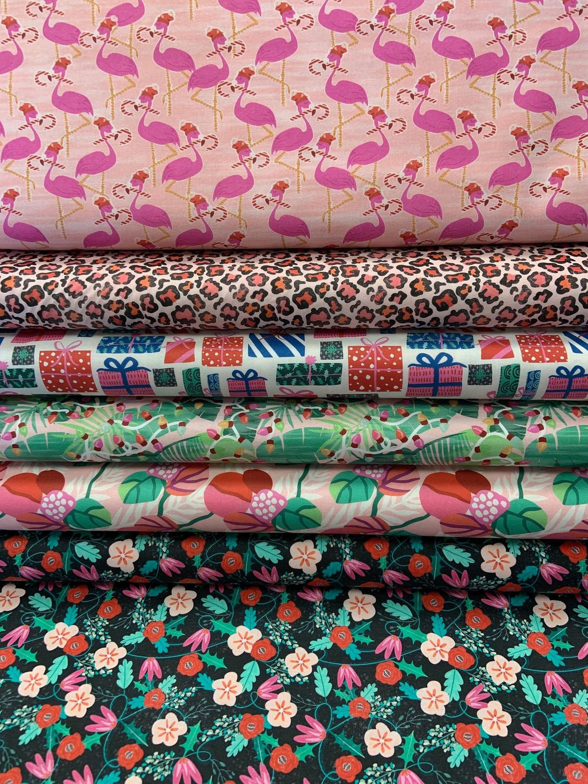 Flamingo Christmas by Lauren Lesley Large Leaf Pink 120-21432 Cotton Woven Fabric