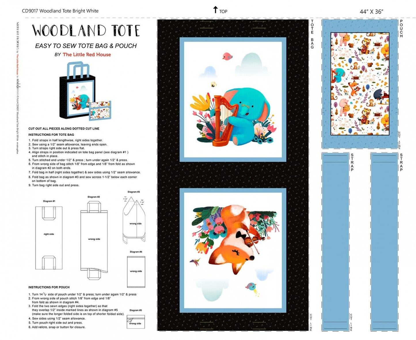 Woodland Musician 36" Panel Woodland Tote on Cotton Duck DDD9017-BWHT Cotton Duck Fabric