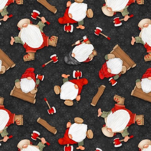 Flannel Gnomies by Shelly Comisky Gnomes Tossed Black F9273-99 100% Cotton Flannel Fabric