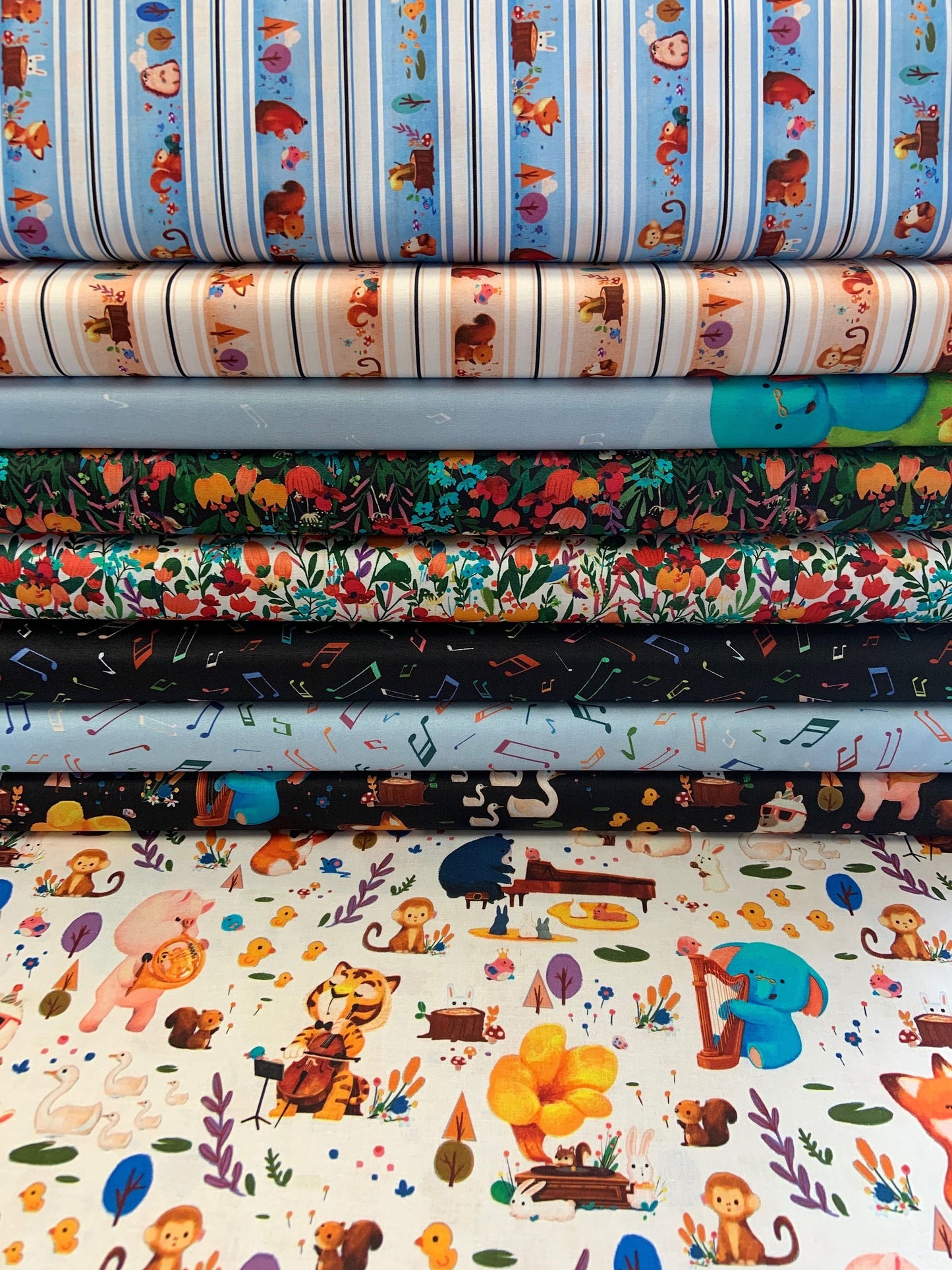 Woodland Musician Flowers Black DC9014-BLAC Cotton Woven Fabric