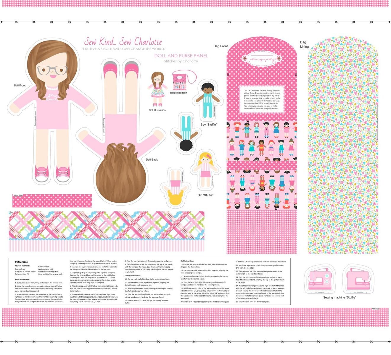 Sew Kind by Stitches by Charlotte 36" Doll Project Panel 5222P-22 Cotton Woven Panel