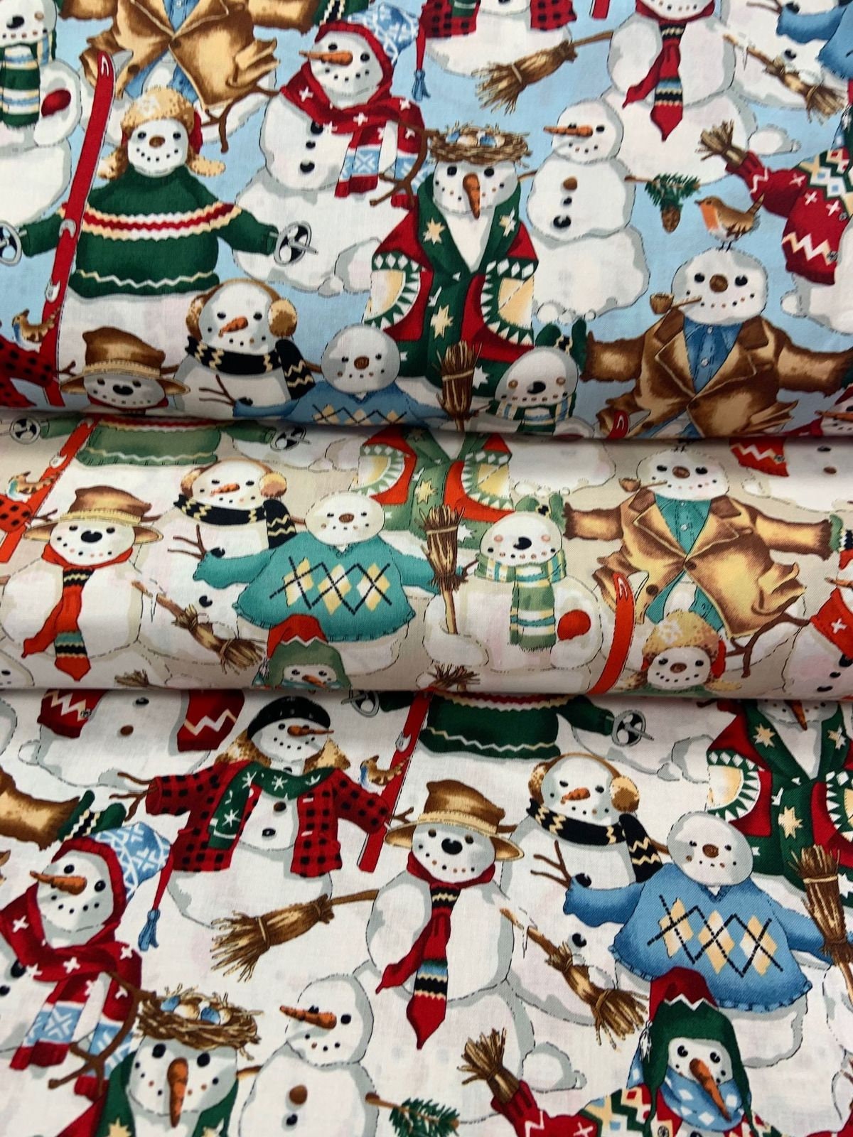 Christmas Time Light Blue Snow Friends 147c Cotton Woven Fabric