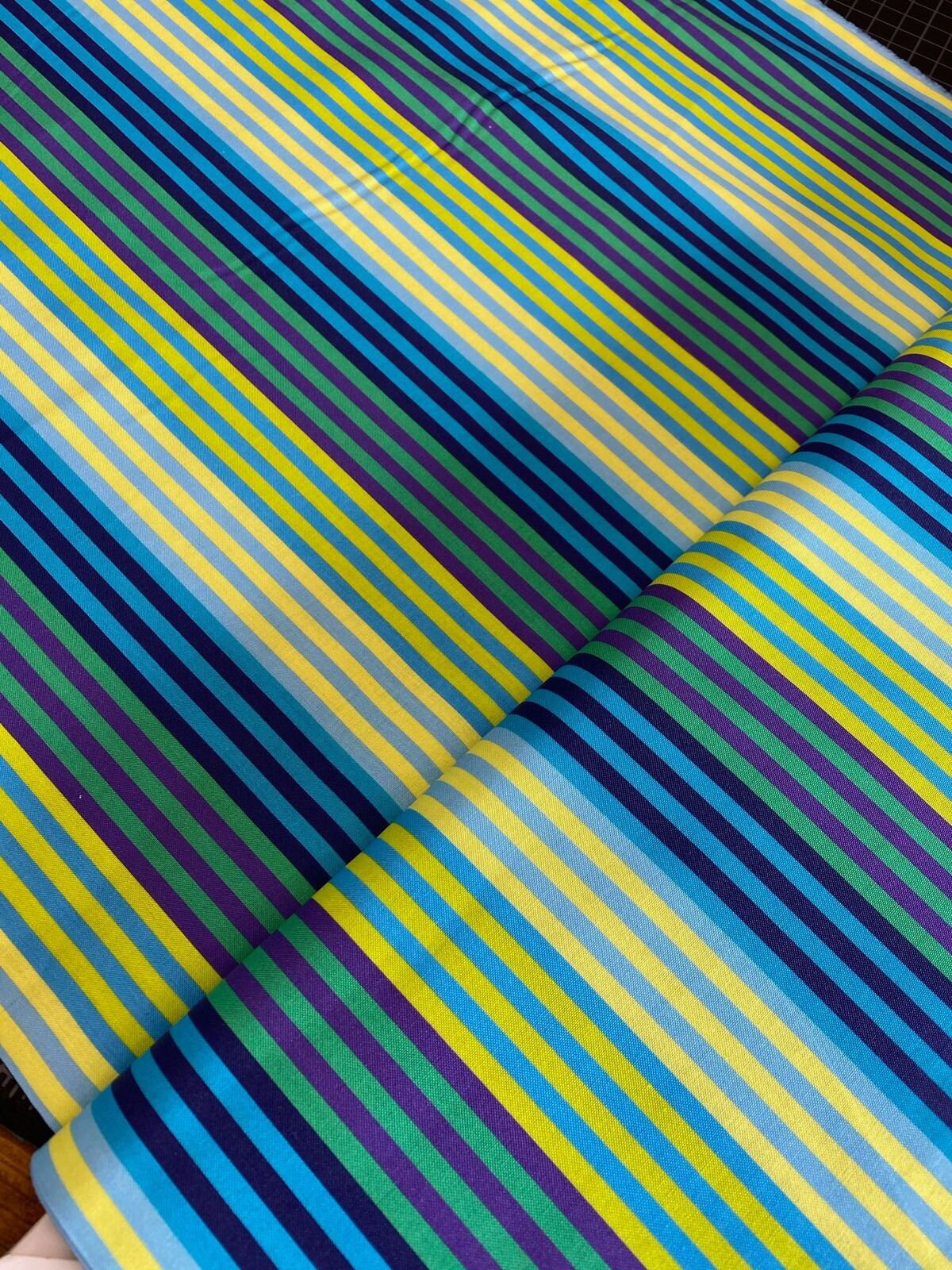 All Lined Up by Judy Gauthier Blue/Green Narrow Stripe 5380-76 Digitally Printed Cotton Woven Fabric