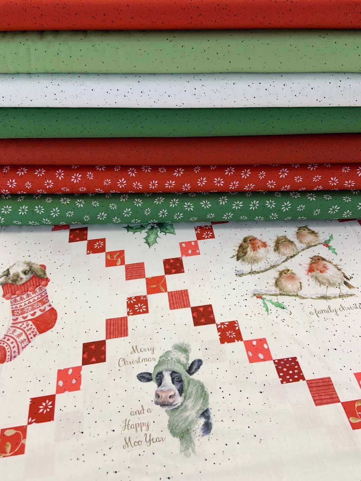 Warm Wishes by Hannah Dale of Wrendale Designs Sweater Stripe Red D6314M-R Digitally Printed Cotton Woven Fabric