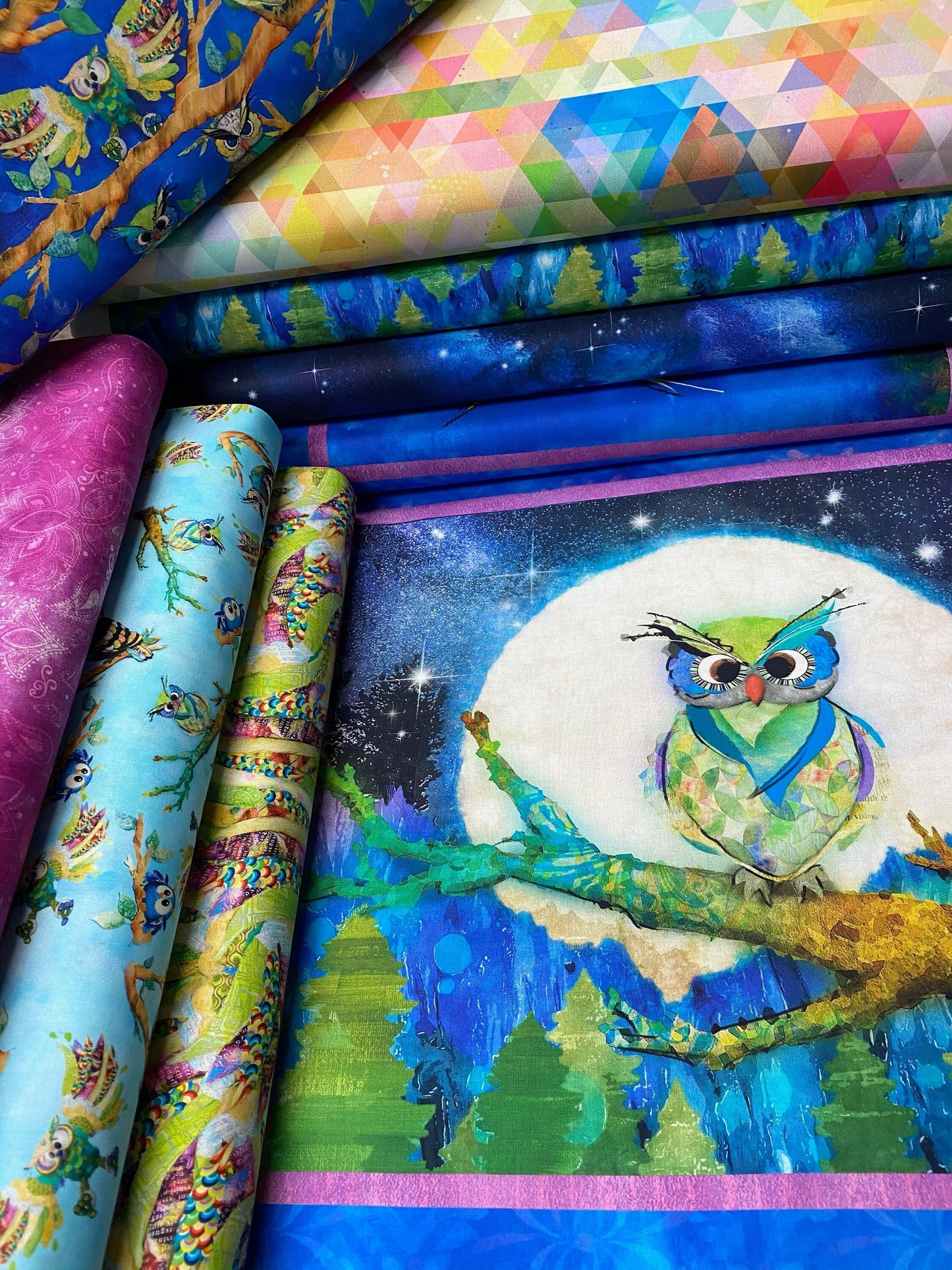 Go Owl Out by Connie Haley Birds Turquoise 16504-TURQ Digitally Printed Cotton Woven Fabric