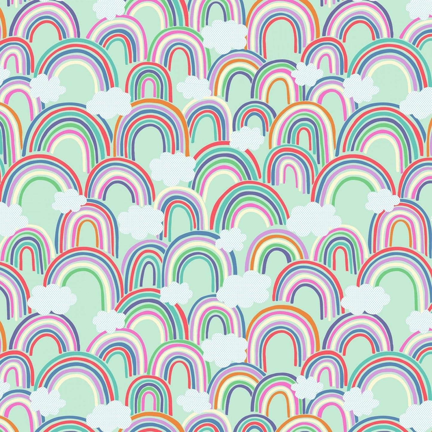 Rainbows All Over Rainbows on Light Green A441-1 Cotton Woven Fabric