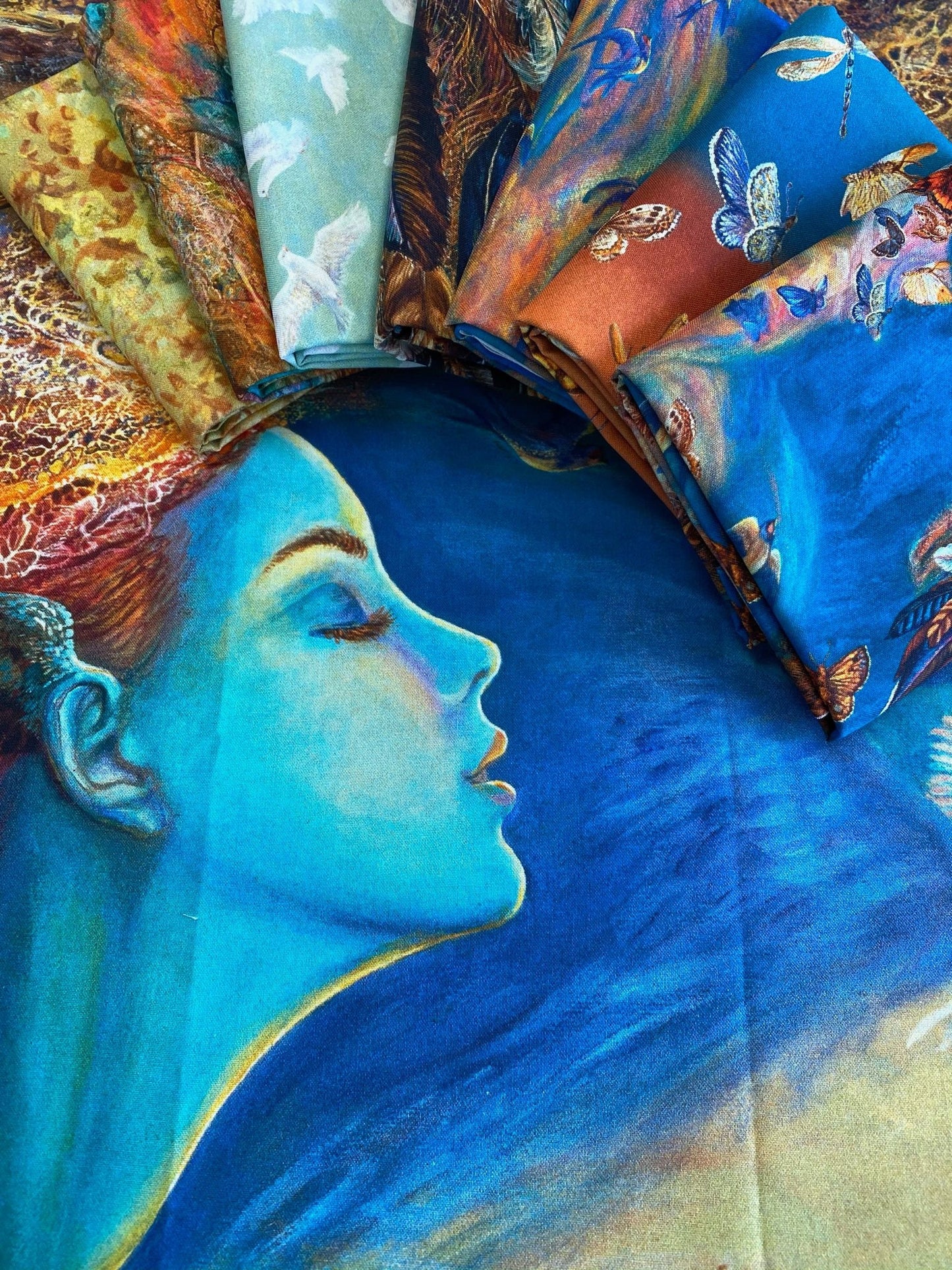 Spirit of Flight by Josephine Wall Leaves Gold 16487-GLD Digitally Printed Cotton Woven Fabric