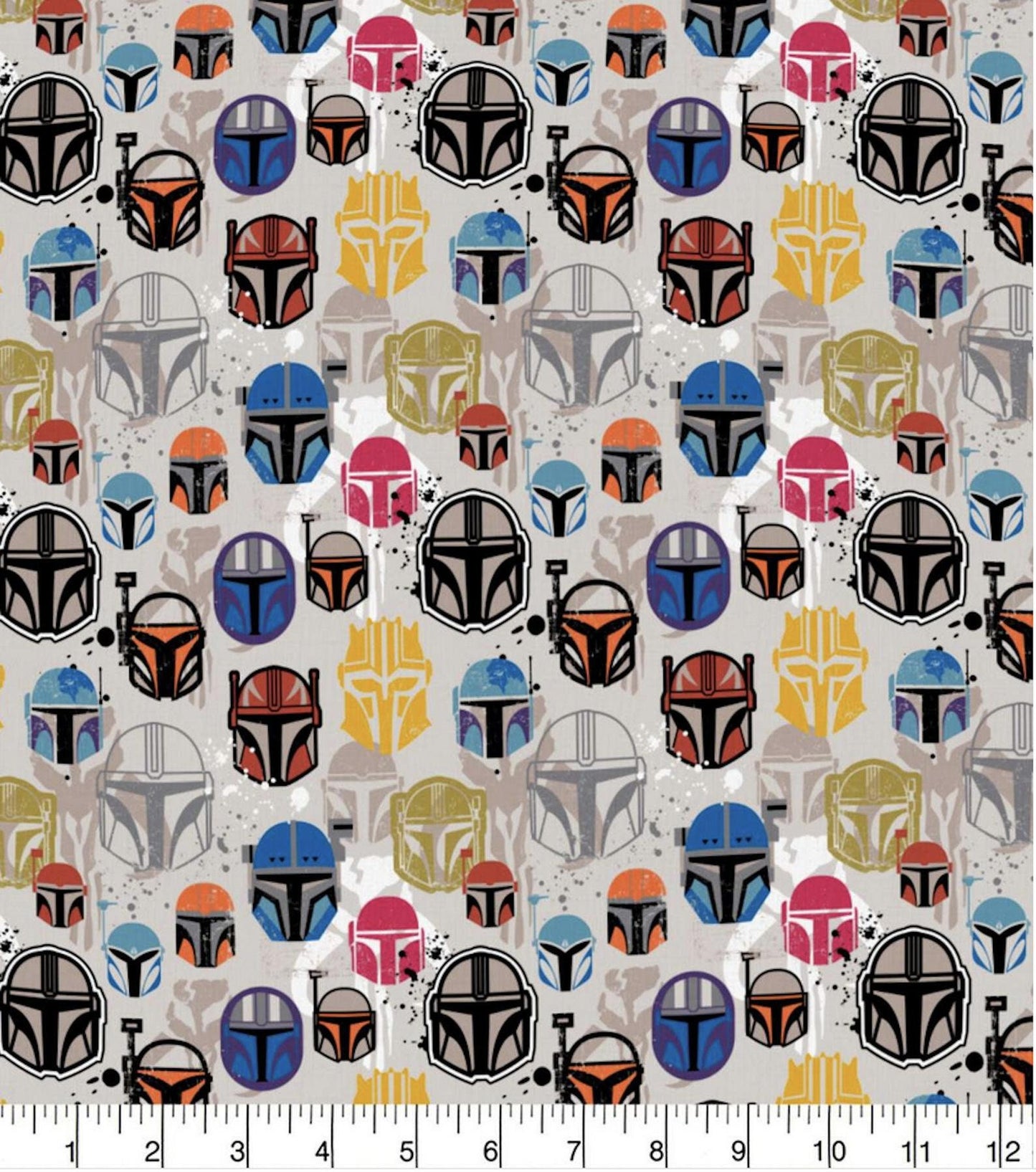 Licensed Star Wars The Mandalorian Colorful Helmets on White 73800210JAS Cotton Woven Fabric