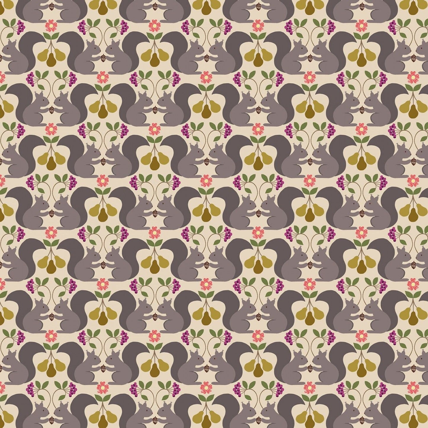 The Orchard Grey Squirrels on Natural A499.1 Cotton Woven Fabric