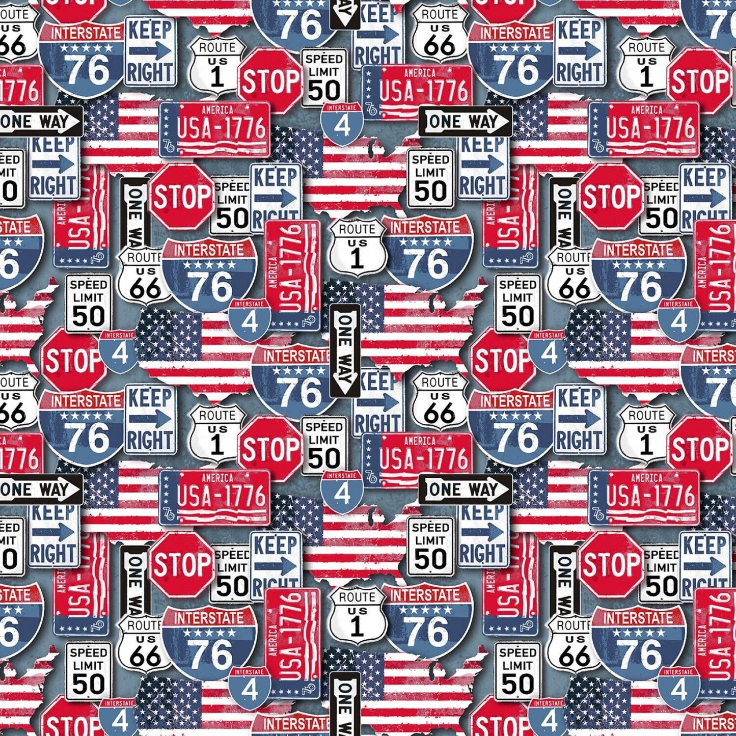 American Road Trip by Whistler Studios License Plate 52336-X Cotton Woven Fabric