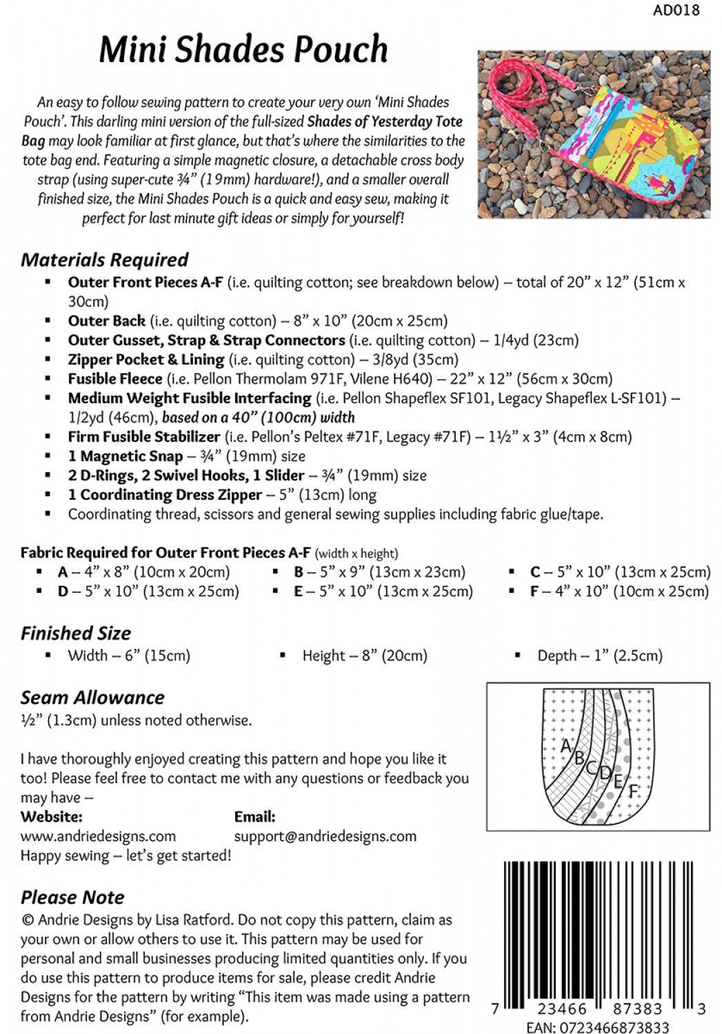 Andrie Designs Mini Shades Pouch Pattern AD018 by Lisa Ratford
