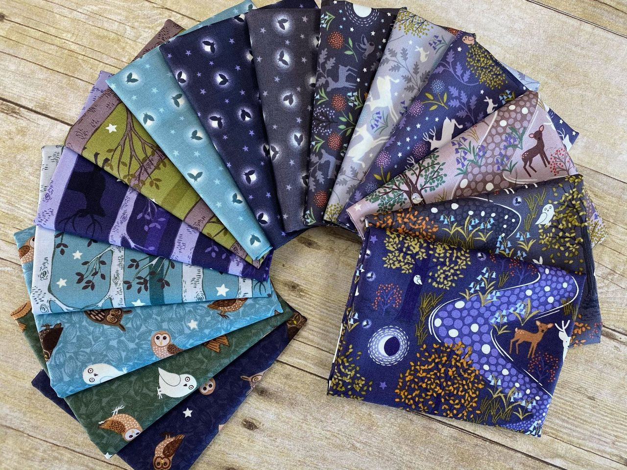 Nighttime in Bluebell Wood Fireflies Midnight A475.3 Glow in the Dark Cotton Woven Fabric