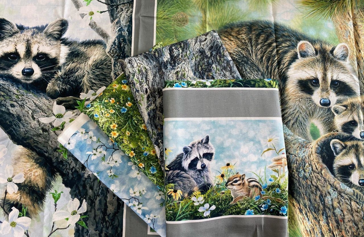 Last Piece 1 yard 16 inches Forest Friends by Abraham Hunter Stripe FORF4325-MU Digitally Printed Cotton Woven Fabric