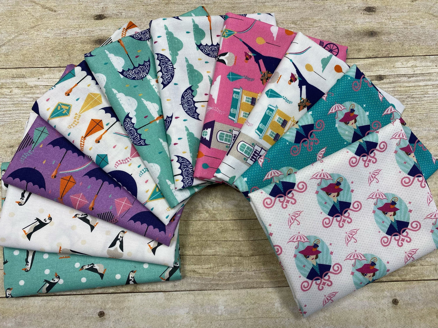 Licensed Mary Poppins 2 Umbrellas Blue 85460202-2 Cotton Woven Fabric