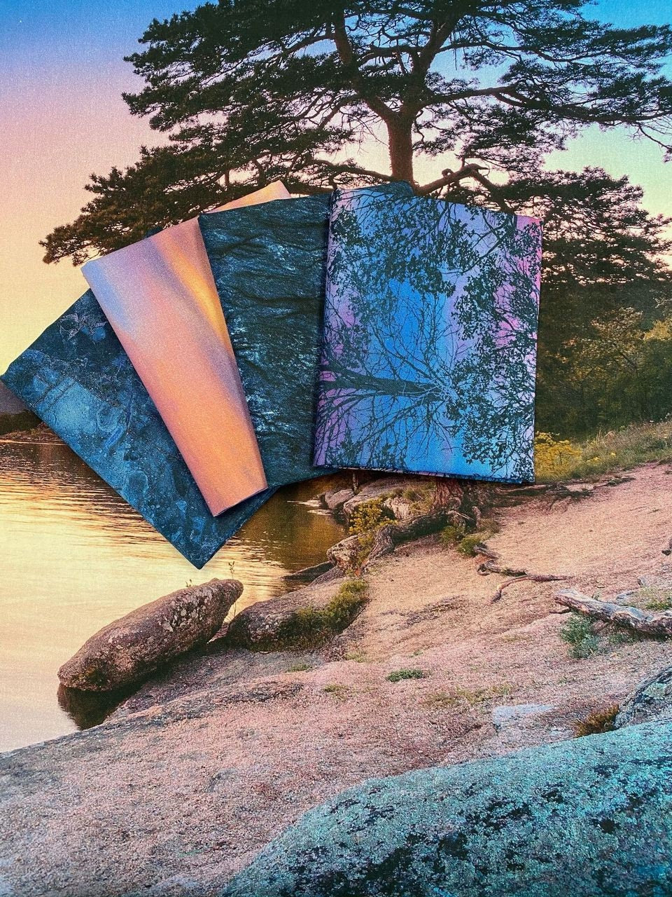 The View From Here 2 Glass Lake Boulder Rock DP23775-88 Cotton Woven Fabric