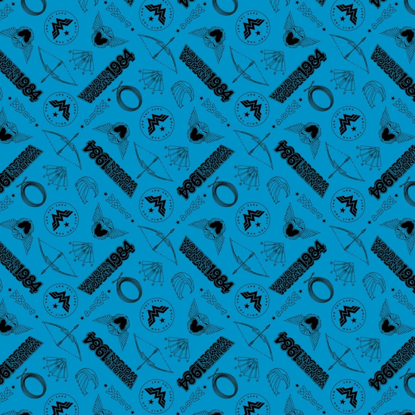 Licensed Wonder Woman 1984 Tossed Icons Blue 23400828-2 Cotton Woven Fabric