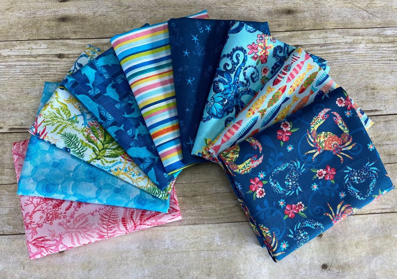 Blooming Ocean by Pam Vale Star Fish Dk Blue 5405-77 Digitally Printed Cotton Woven Fabric