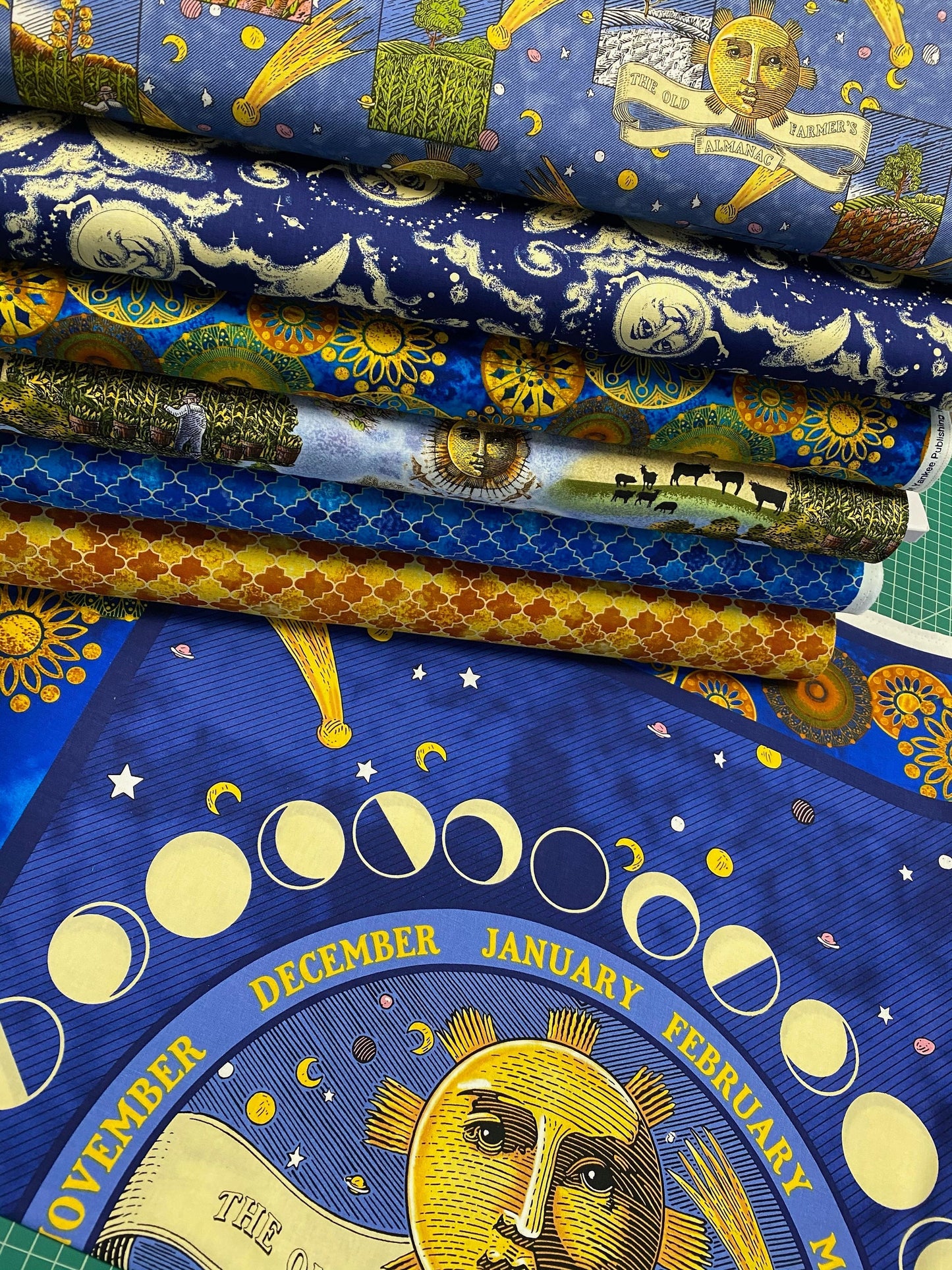 Old Farmer's Almanac Celestial Tiles Blue 10335 Cotton Woven Fabric