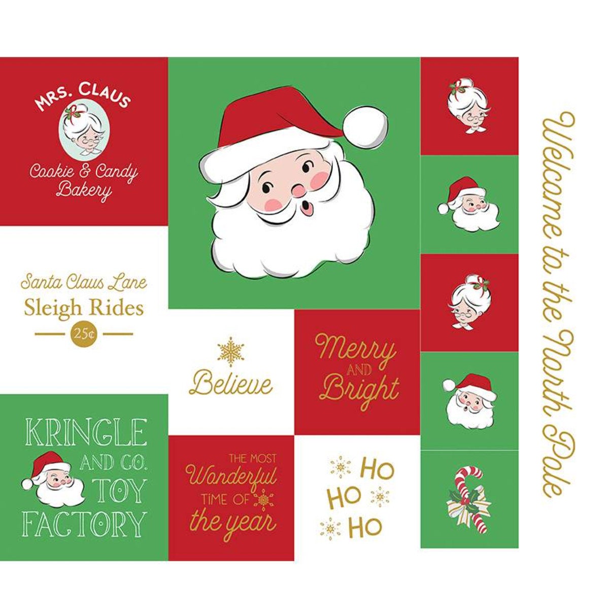 Santa Claus Lane by Melissa Mortenson of Polka Dot Chair 35" Panel w/Gold Metallic SP9618-1 Cotton Woven Panel