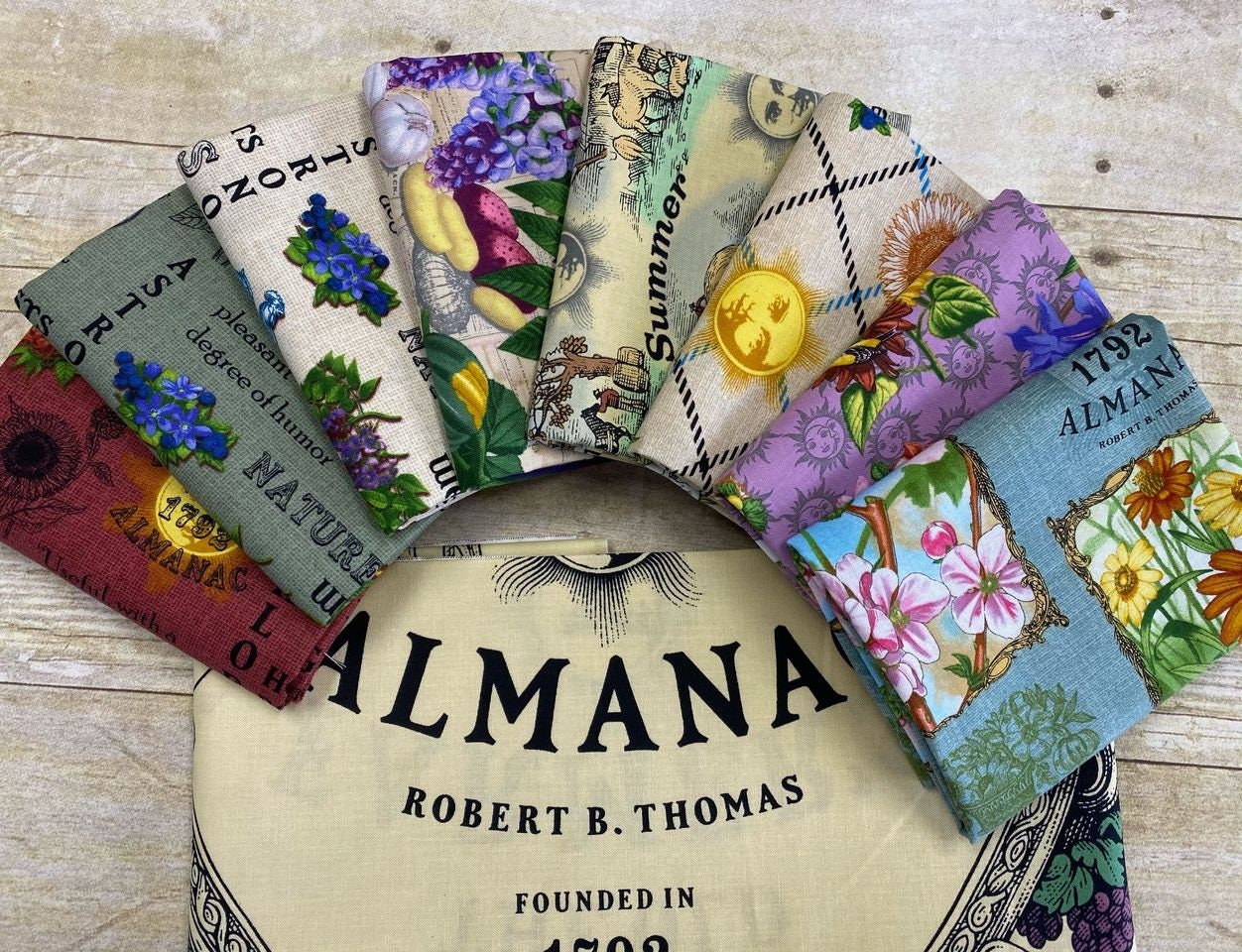 Old Farmer's Almanac Floral Words Green 10327 Cotton Woven Fabric