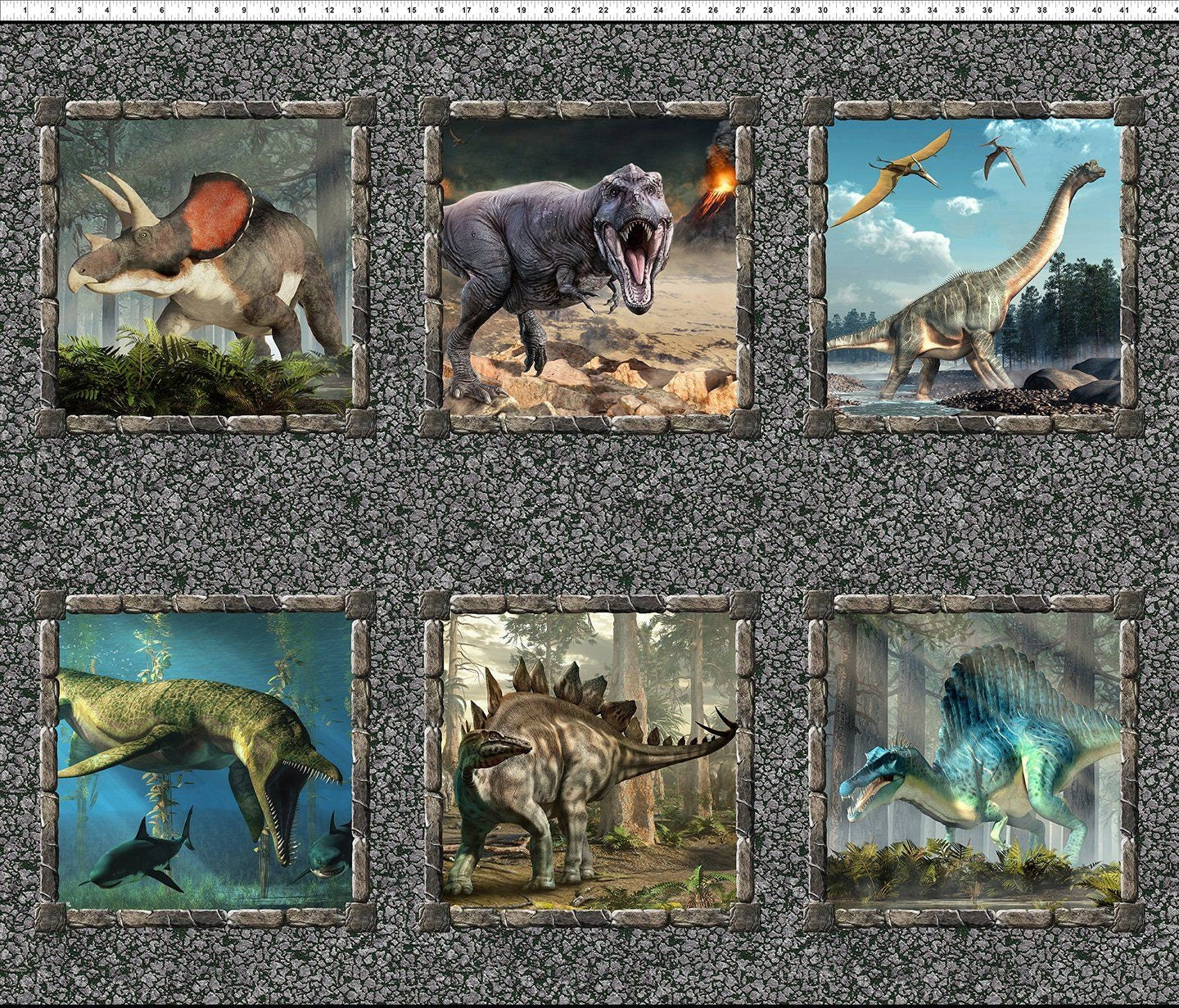 Jurassic 36" Block Cut Panel 2jur-1 Cotton Woven Panel