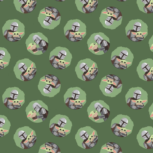 Licensed Star Wars Mandalorian 2 Mandalorian & Baby Yoda Green Toss 73800265-1 Cotton Woven Fabric