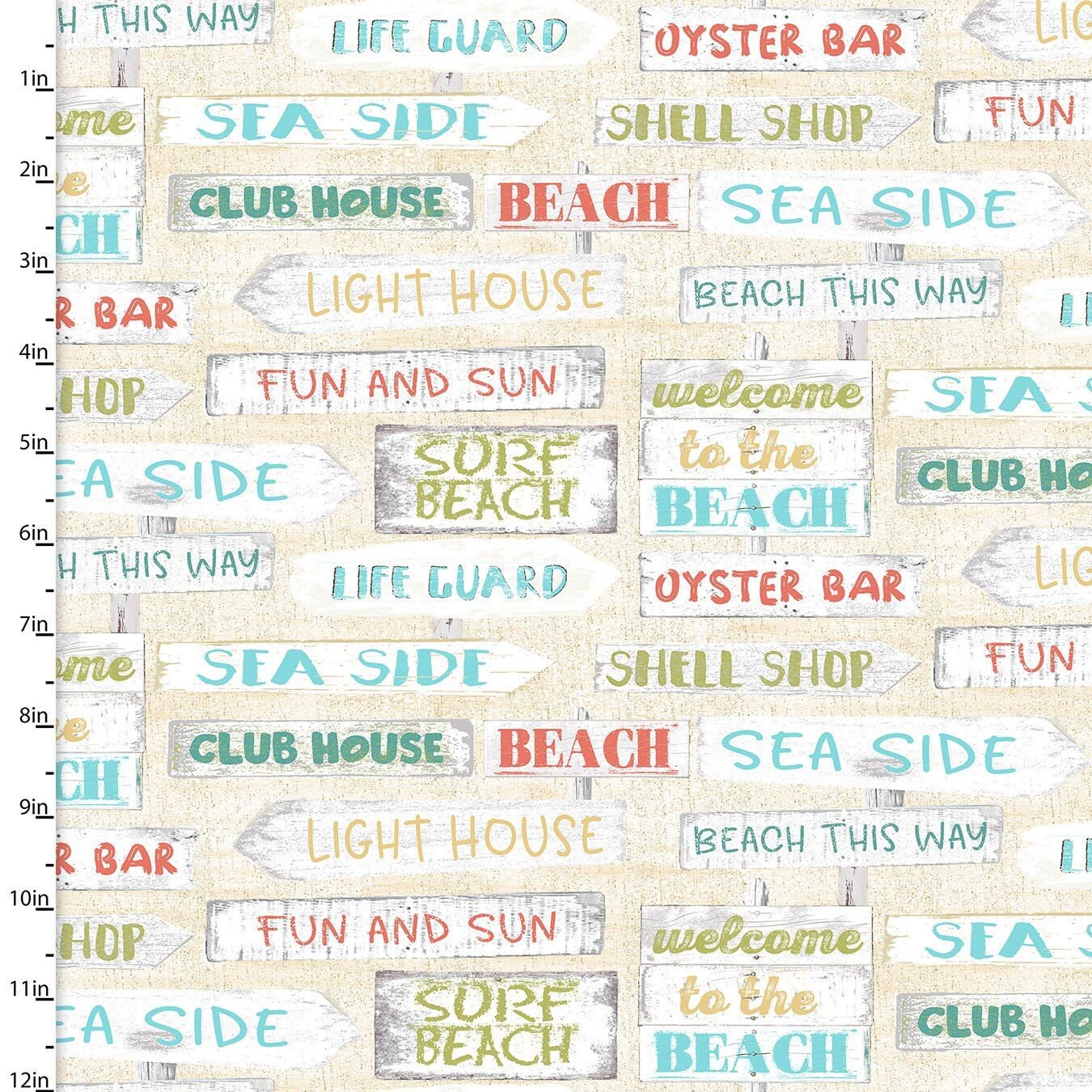 Beach Travel by Beth Albert Signs Cream 17337-CRM Cotton Woven Fabric