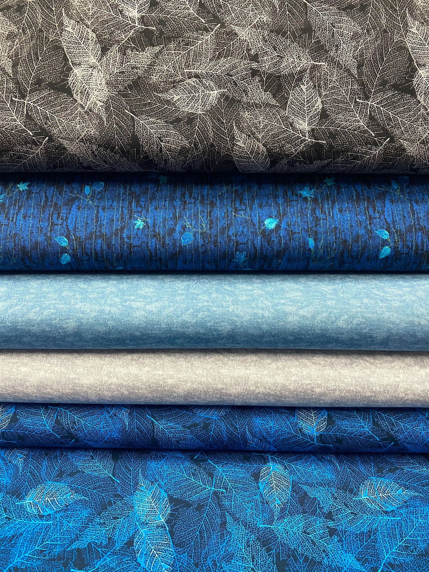 Midnight Woods Lines and Leaves Dark Blue MIWO4349-DB Cotton Woven Fabric