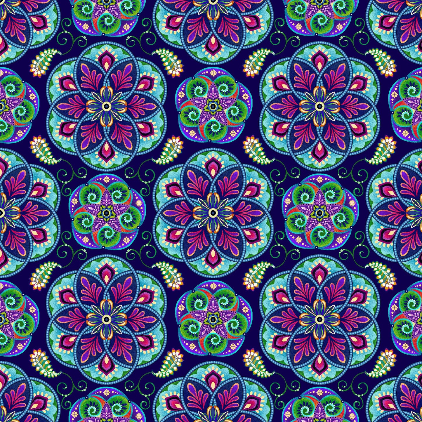 Blooming Paisleys by Art Loft Mini Mandala Indigo 5602-77 Digitally Printed Cotton Woven Fabric