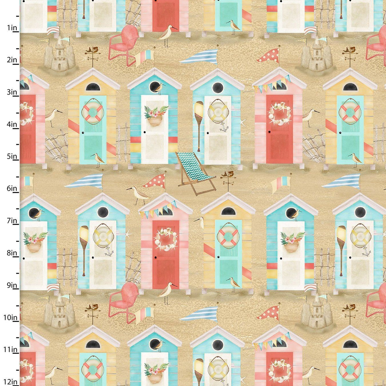 Beach Travel by Beth Albert Beach Huts Sand 17335-SND Cotton Woven Fabric