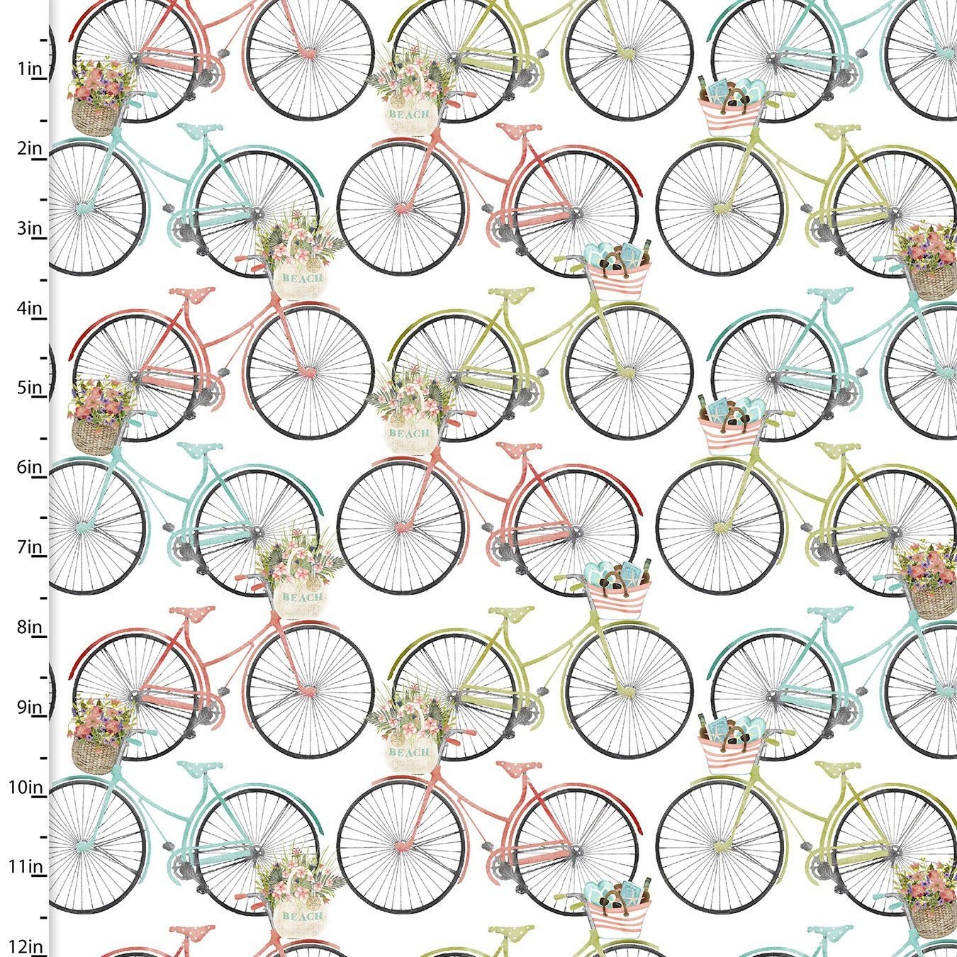 Beach Travel by Beth Albert Bicycles White 17341-WHT Cotton Woven Fabric