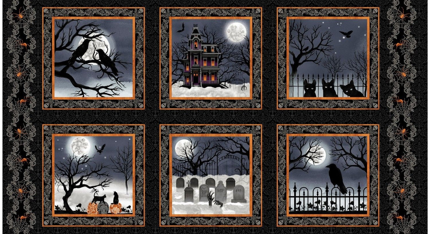 Spooky Night by Grace Popp 24" (Approx) Block Cut 10.5in Squares 5728S-93  Cotton Woven Panel