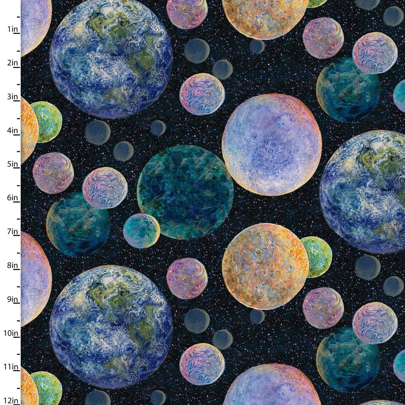 Celestial Journey by Josephine Wall Planets Black 17132-BLK Digitally Printed Cotton Woven Fabric