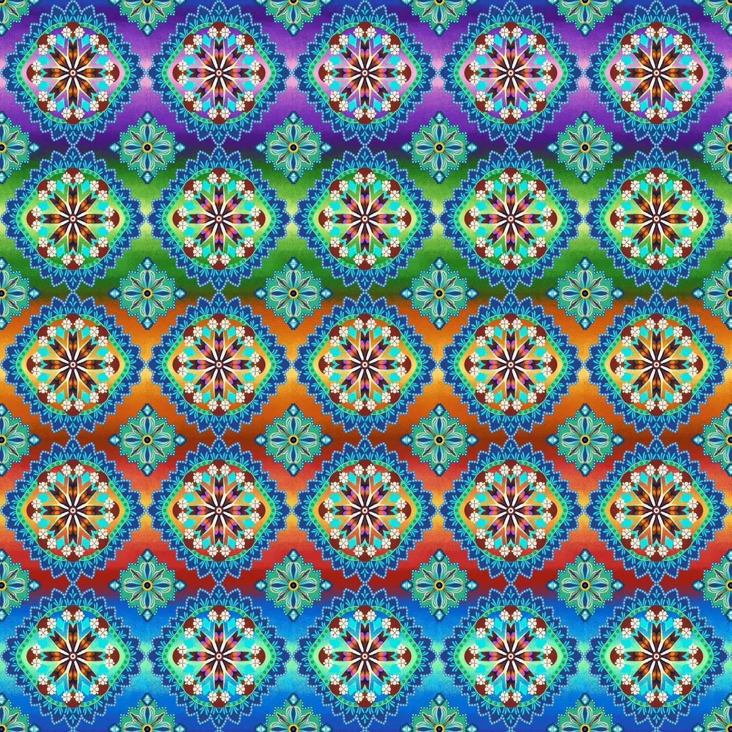 Blooming Paisleys by Art Loft Hexie Medallion Rainbow 5603-11 Digitally Printed Cotton Woven Fabric