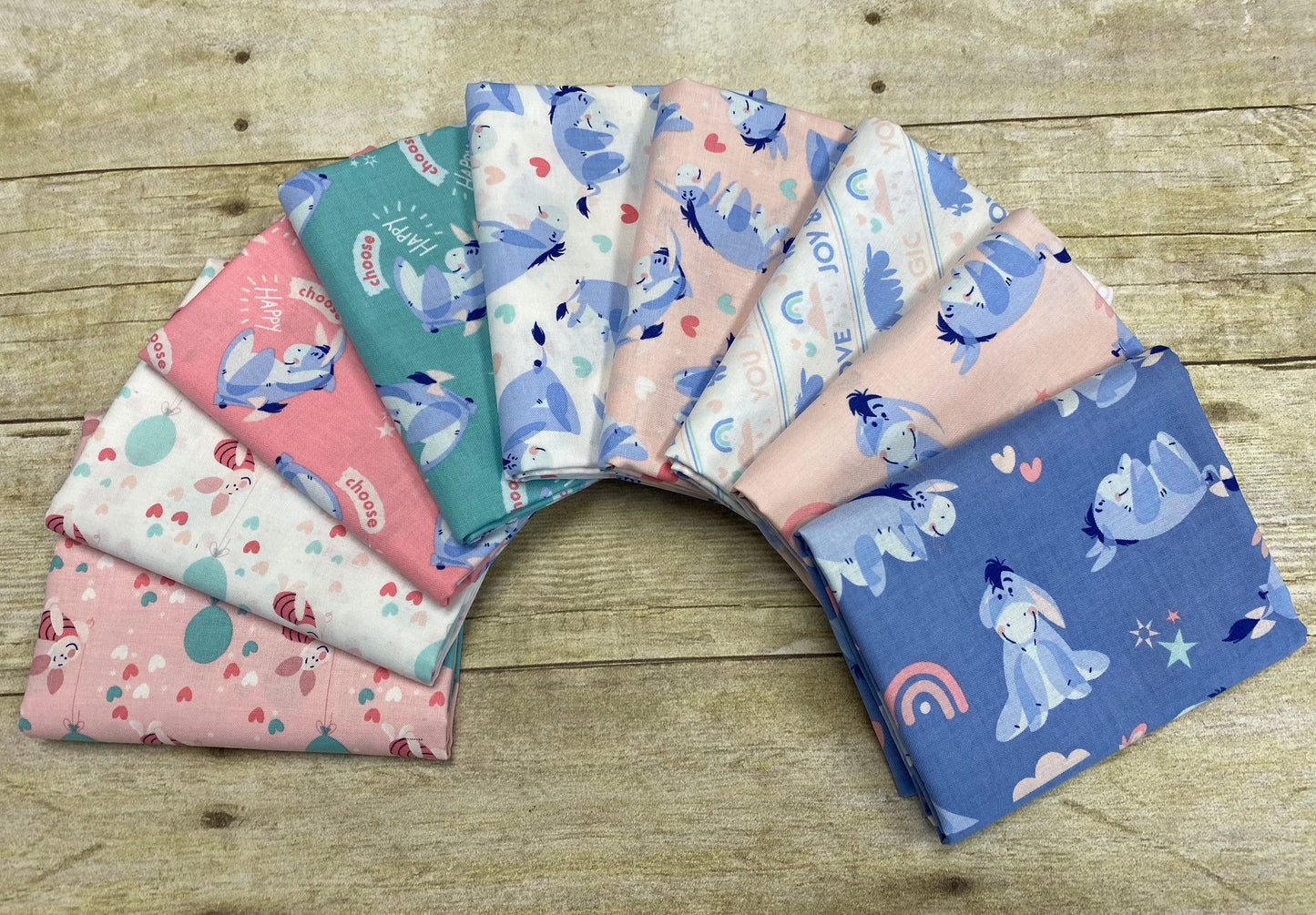 Licensed Disney Winnie the Pooh Be Happy Eeyore Choose Happy Blue 85430521-1 Cotton Woven Fabric