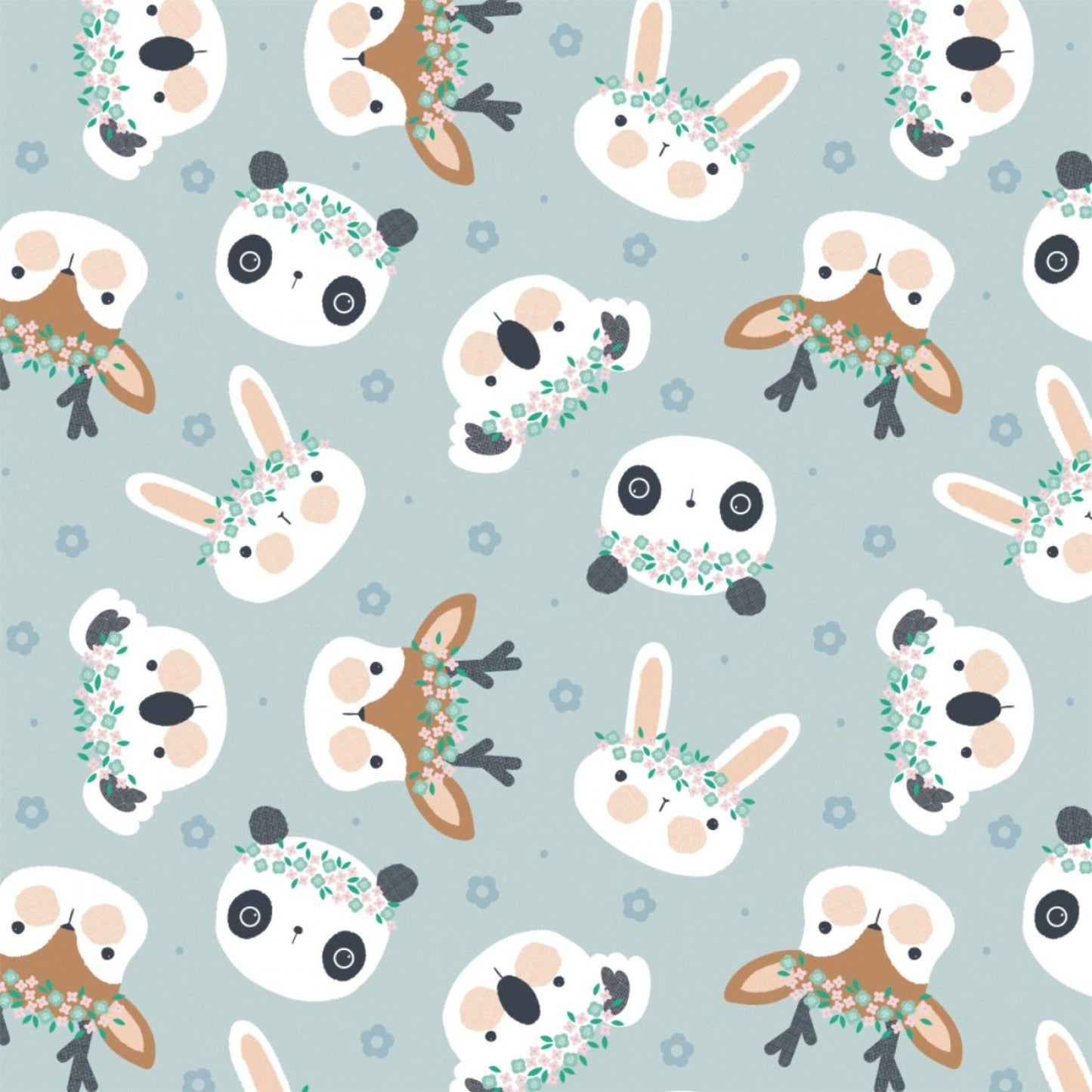 Floral Menagerie Animal Flower Crowns Blue 21192302-1 Cotton Woven Fabric