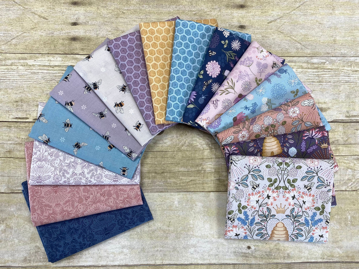 Queen Bee Bee Floral on Light Duck Egg A504.2 Cotton Woven Fabric