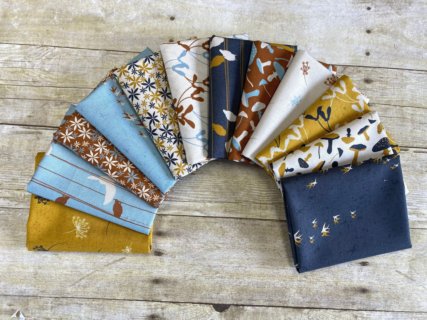 Birds on the Move Sand and Dusty Blue Coloured Flowers on Cognac 4501-412 Digitally Printed Cotton Woven Fabric