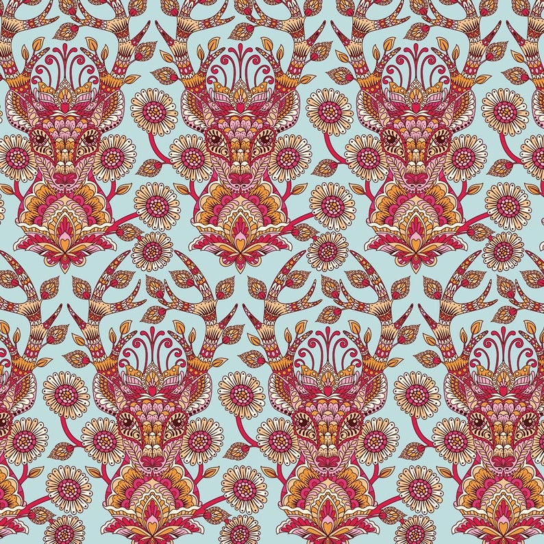 Moonshine by Tula Pink Deer Me Strawberry PWTP055.Strawberry Cotton Woven Fabric