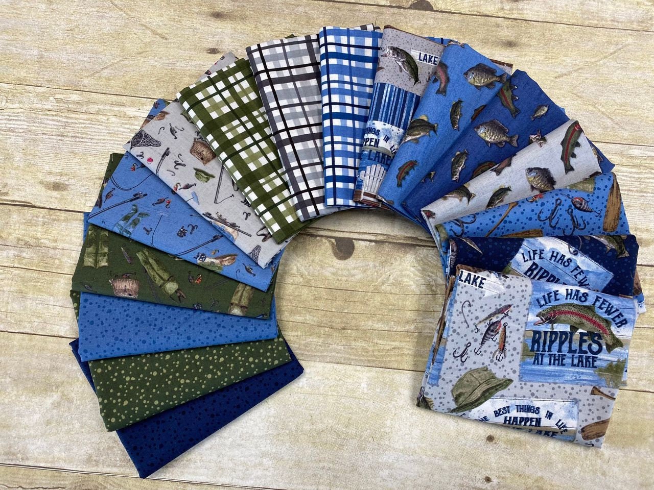 At The Lake by Tara Reed Fish Blue C10552-BLUE Cotton Woven Fabric